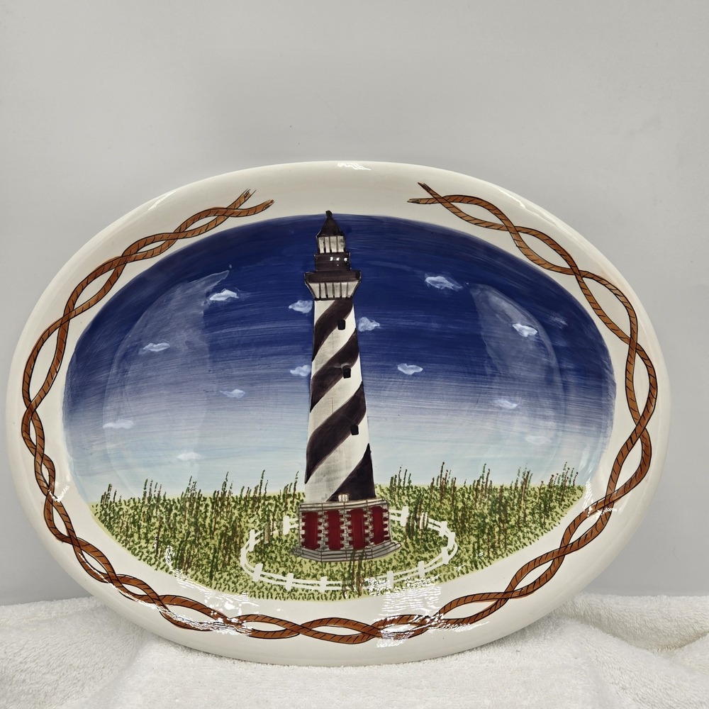 Lefton China Handpainted North Carolina Cape Hatteras 13508 Oval Serving Platter